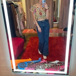 Authentic 70s vintage top. Decorated in a floral sequin embroidery